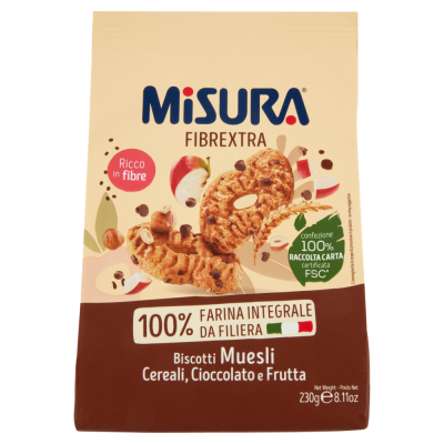 Biscotti Muesli Cereali Cioccolato e Frutta Fibrextra Misura - 230 g