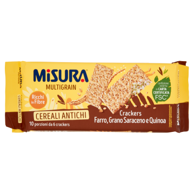Crackers Multigrain con Cereali Antichi  Farro, Grano Saraceno e Quinoa Misura - 350 g
