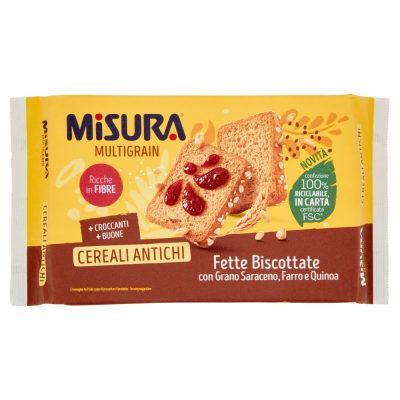 Fette Biscottate con Grano Saraceno Farro e Quinoa Multigrain Cereali Antichi Misura - 320 g
