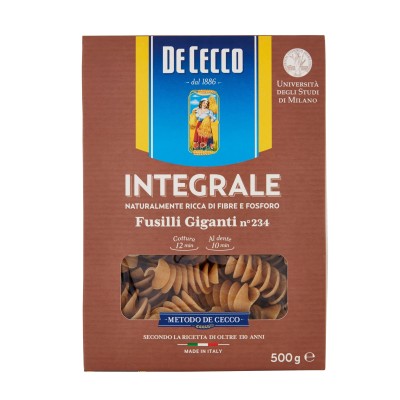 Pasta  Integrale Fusilli Giganti De Cecco  - confezione da 500 g