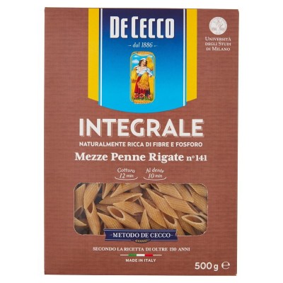 Pasta  Integrale Mezze Penne Rigate  De Cecco  - confezione da 500 g