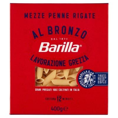 Pasta Mezze Penne Rigate al Bronzo 100% Grano Italiano Barilla - confezione da 400 g