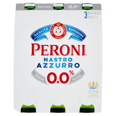 Birra Analcolica 0.0 % Nastro Azzurro Italiana Peroni - 3 x 33 cl