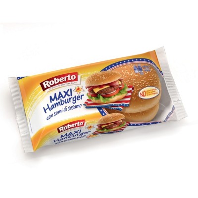 Pane Maxi Hamburger con Semi di Sesamo 4pezzi Roberto - 300 g