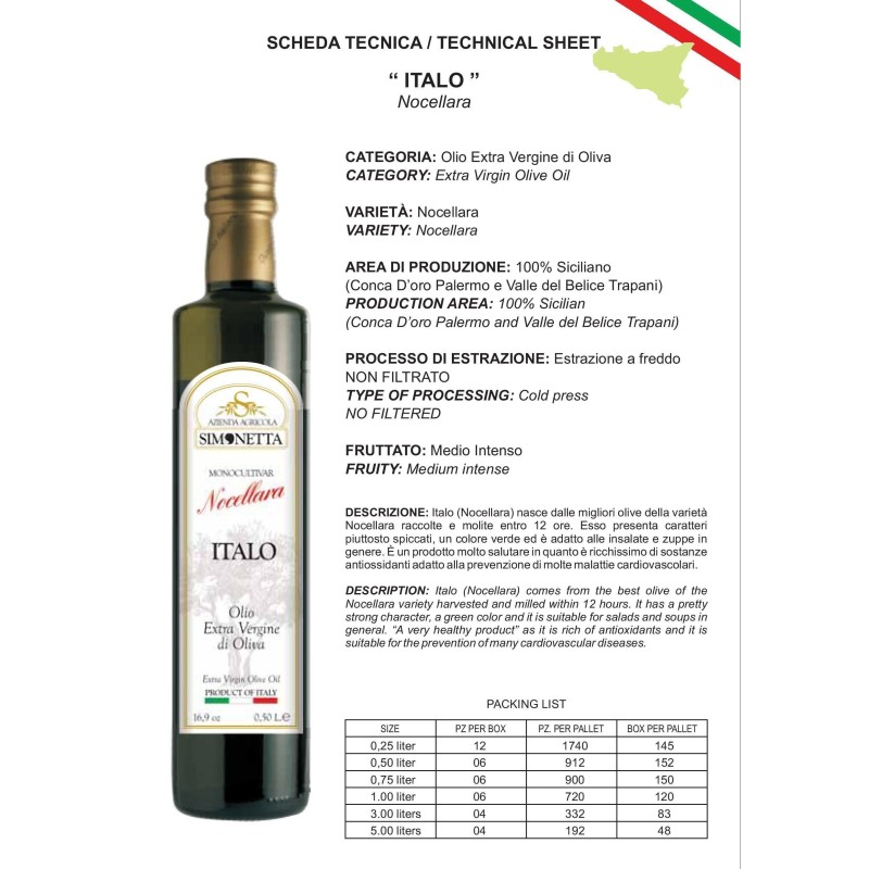 Olio Extra vergine di Oliva  ITALO Nocellara - 6 bottiglie