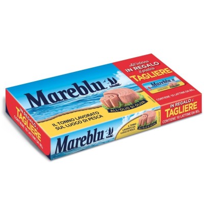 Tonno all'Olio di Oliva con Tagliere Omaggio Mareblu - 10 X 80 g