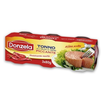Tonno in Olio di Girasole Piccante Donzela - 3 x 80 g