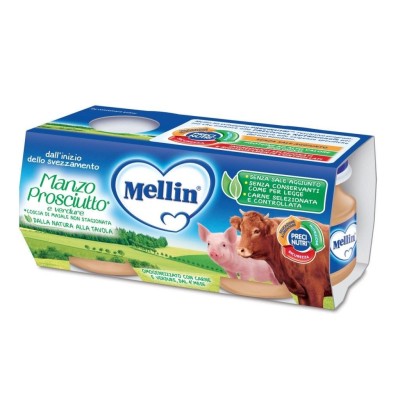 Omogeneizzato Manzo Prosciutto e Verdure Mellin - 2 x 80 g 