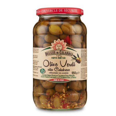 Olive Verdi Schiacciate con Nocciolo in Olio di Semi di Girasole Delizie di Calabria - 950 g