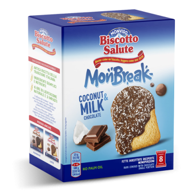 Biscotto Salute Ricoperto con Cioccolato al Latte e Cocco Monviso - 184 g