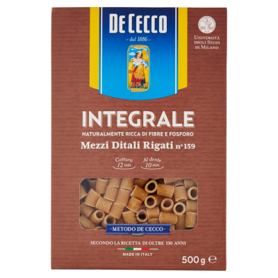 Pasta  Integrale Mezzi Ditali Rigati  De Cecco  - confezione da 500 g