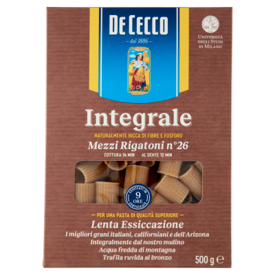 Pasta  Integrale Mezzi Rigatoni De Cecco  - confezione da 500 g